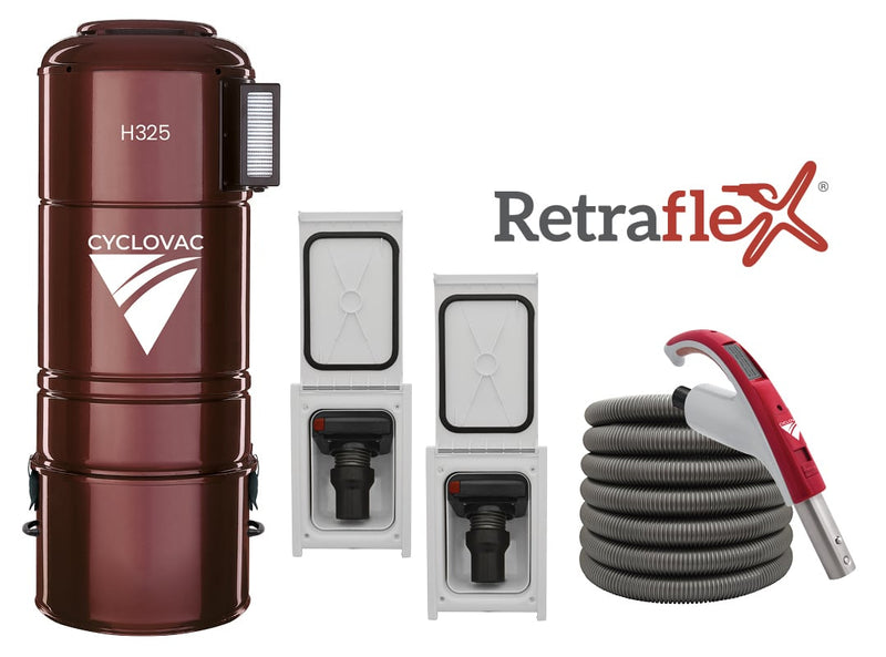 Cyclovac H325 hybrid Vacuum with 2 Retraflex retractable hose inlets including attachments and the installation kit (Copy)