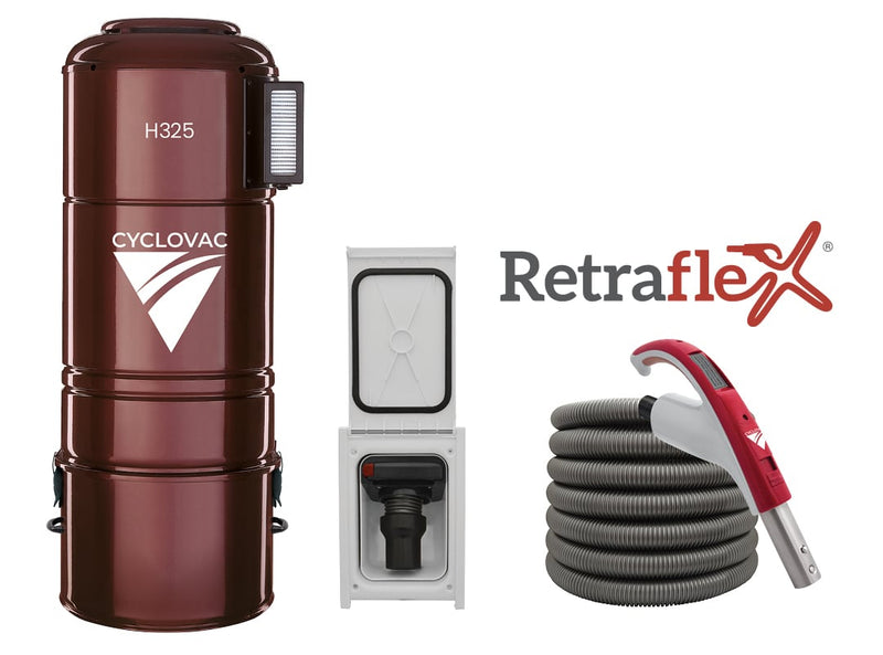 Cyclovac H325 hybrid Vacuum with 1 Retraflex retractable hose inlet including attachments and the installation kit