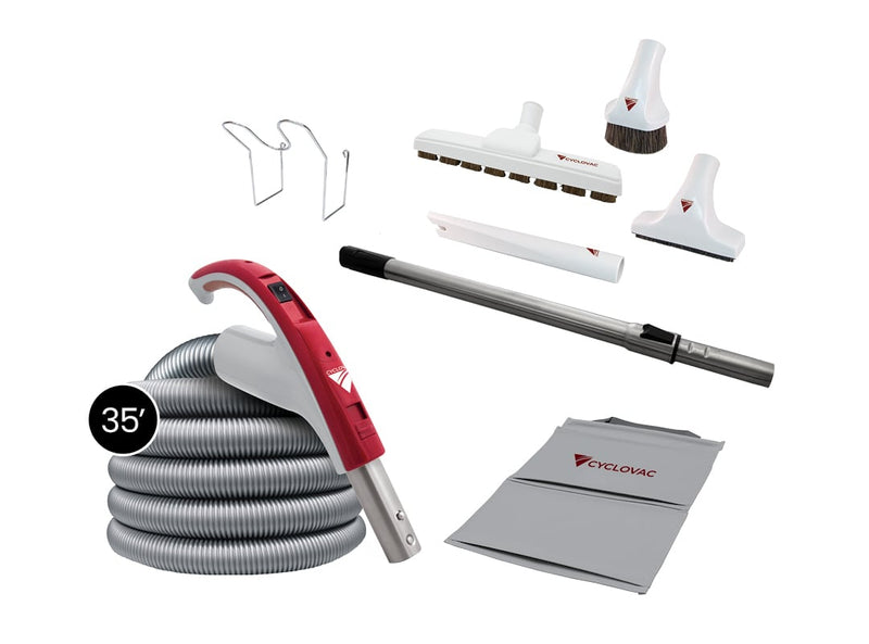 Cyclovac H325 hybrid Vacuum with attachment kit 24V including Super Luxe brush - Hose 35 ft. (10.67 m)