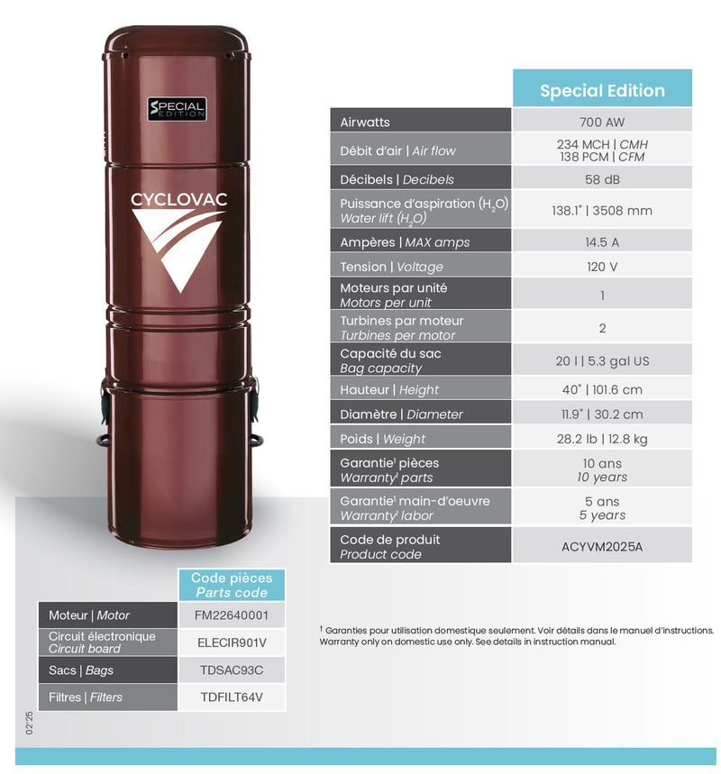 Manufacturer's Sale - Cyclovac Central vacuum Hybrid VM2025, unit only