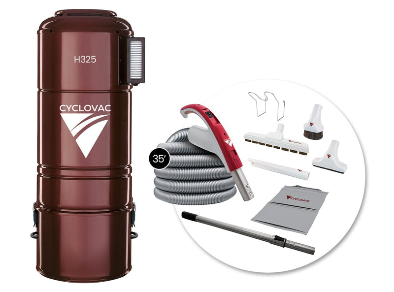 Cyclovac H325 hybrid Vacuum with attachment kit 24V including Super Luxe brush - Hose 35 ft. (10.67 m)