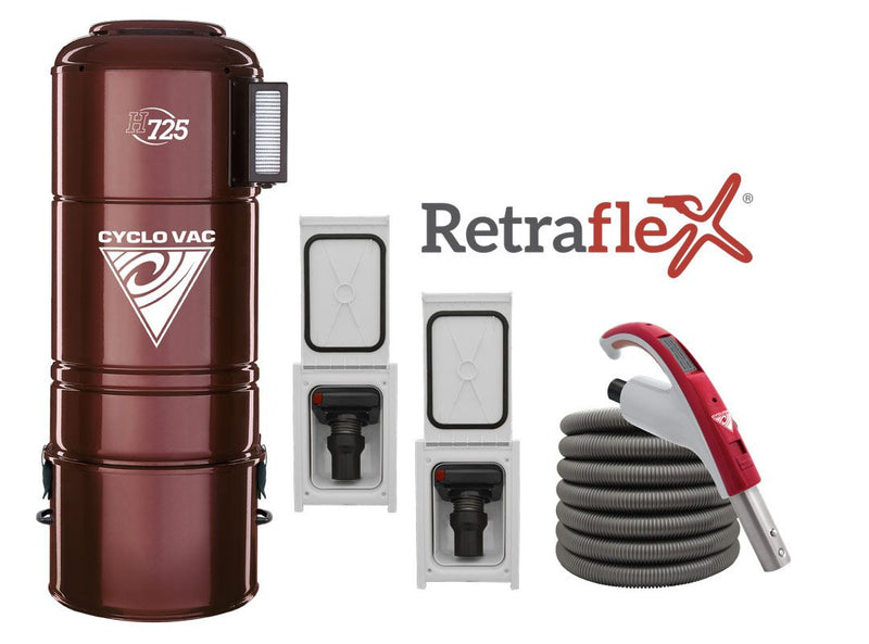 Cyclovac Combo Retraflex - Central vacuum H725 with 2 Retraflex inlets