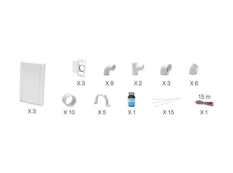 Installation kit for Vaculine wall inlet with white square inlet(s)